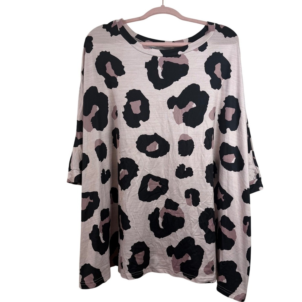SHEIN Curve Womens 5XL Oversized Leopard Print T-Shirt Pink Black Short Sleeve